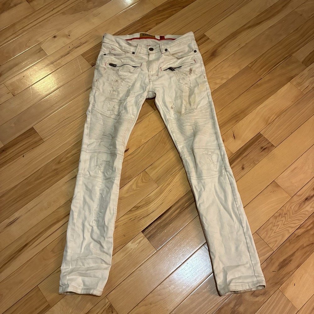 Makobi Men's Distressed Distressed Zipper Jeans 32x32 Skinny Rap Hip Hop Slim